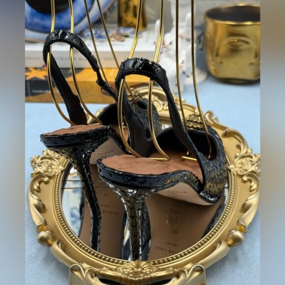 🆕 KURT GEIGER LONDON 🧿 NWOB Belgravia Slingback Heel Black Snakeskin Sz 39 8.5 - Picture 13 of 16